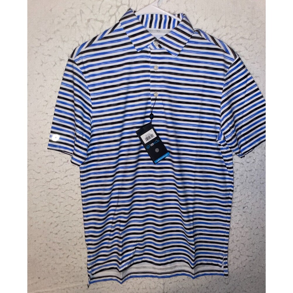 Ibkul Cooling Polo Shirt Mens sz S Landon Striped Blue Black White New UPF 50